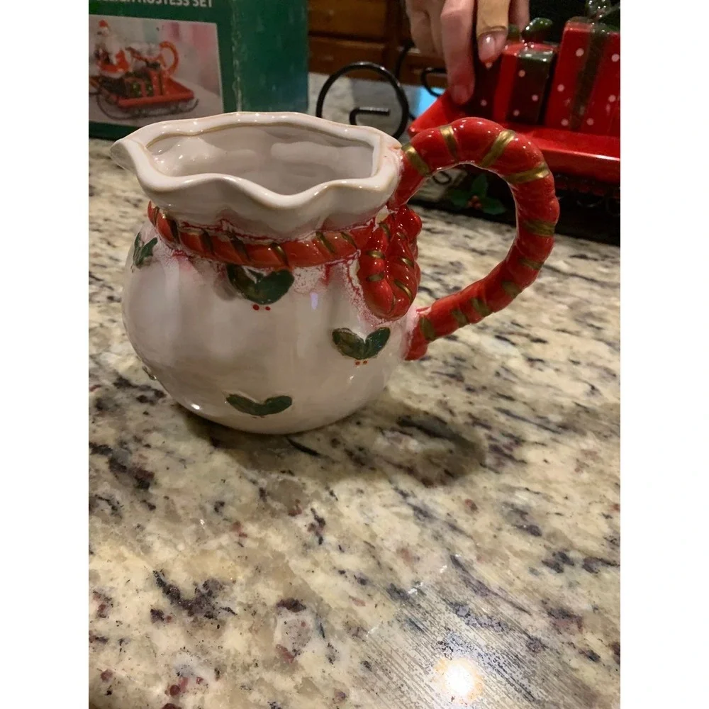 Christmas Sleigh hostess‎ set hand paint coffee or tea set red & green